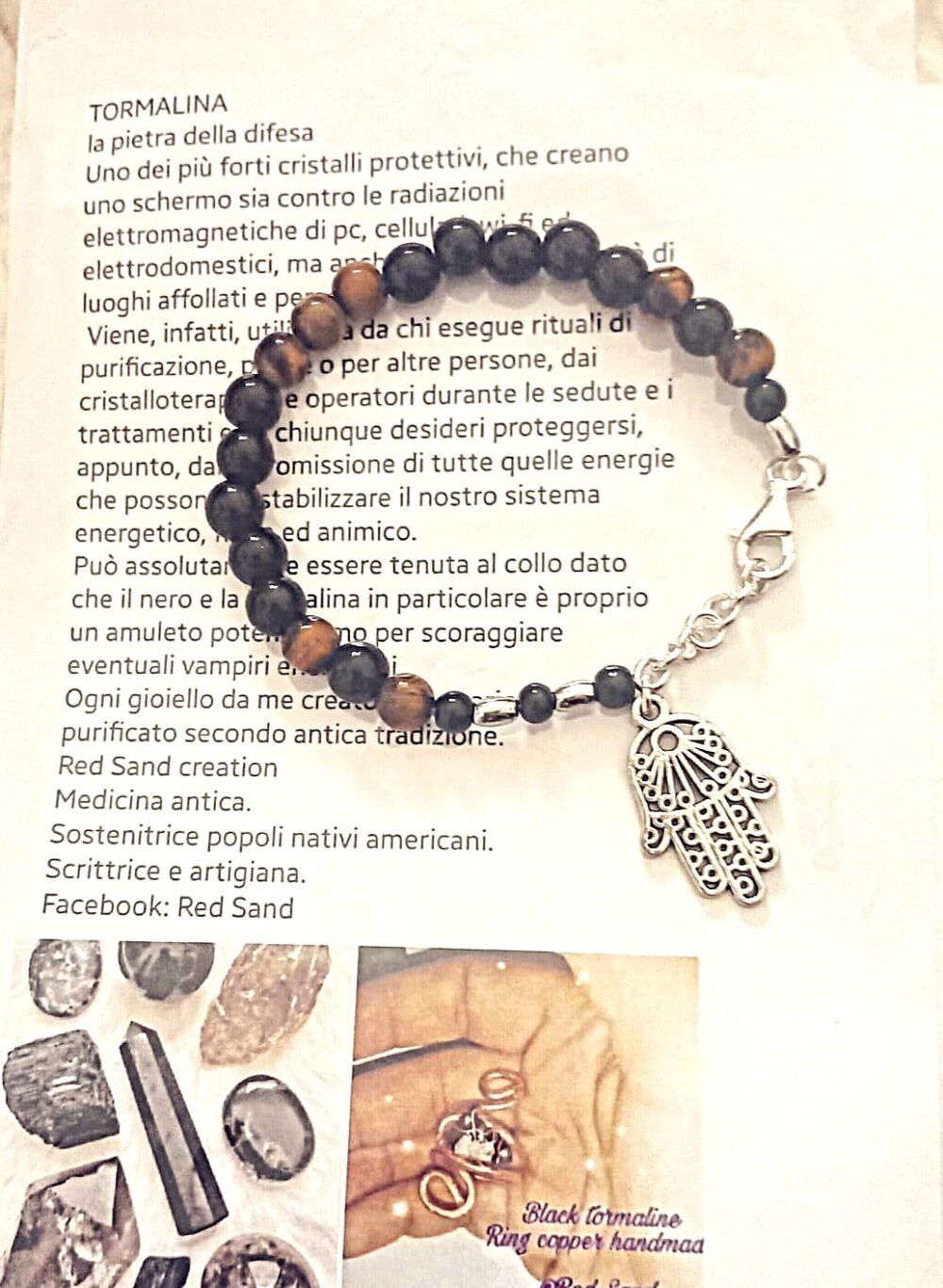 Bracciale Occhio di Tigre e Tormalina Nera con Mano di Fatima